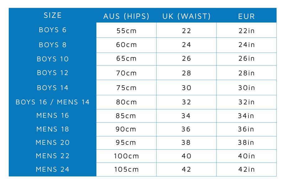 Male swimwear sizing